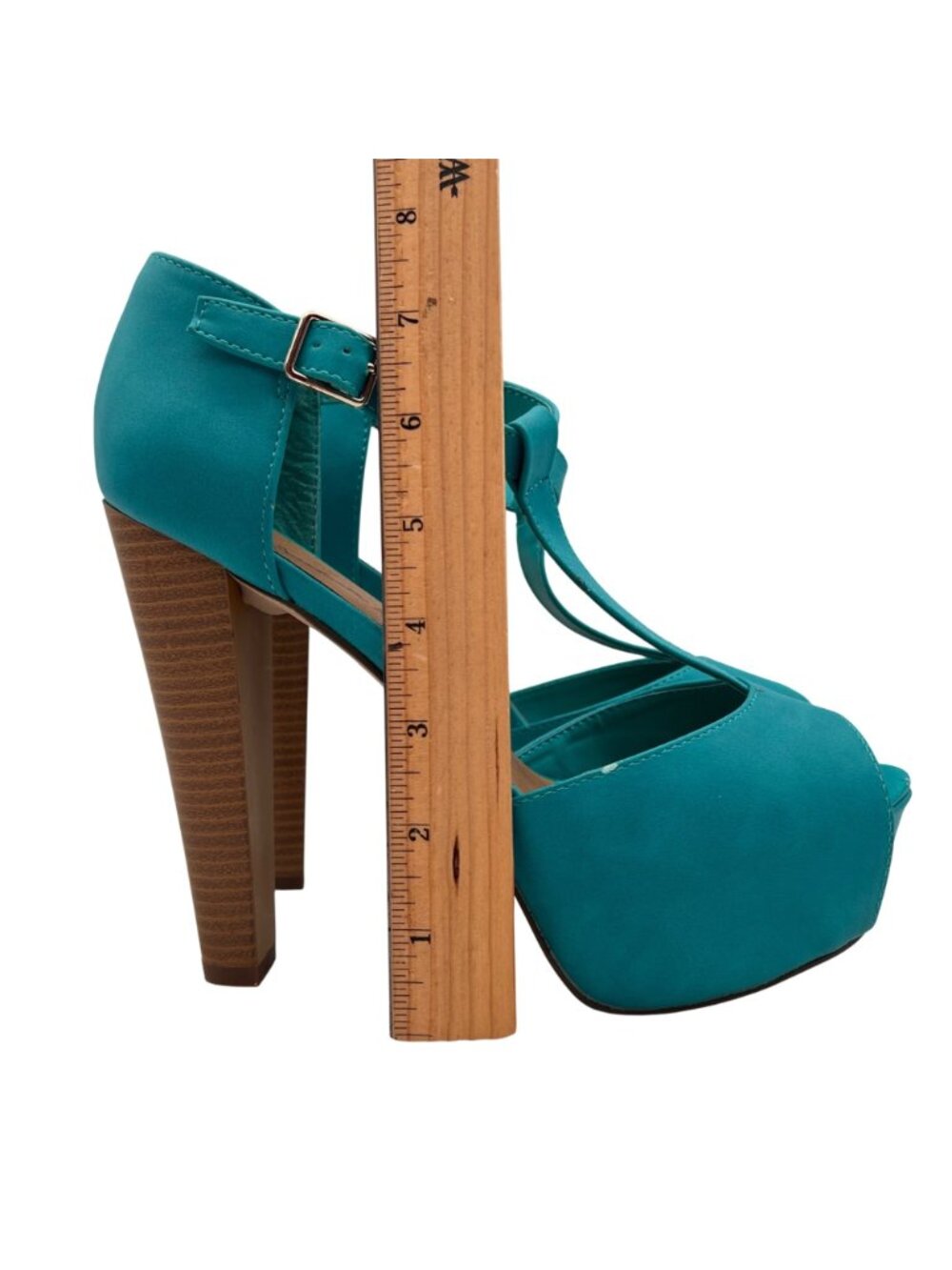 Breckelles Brina 21 Turquoise Platform Peep Toe Heels Womens Size 9 Buckle Strap - Picture 12 of 16